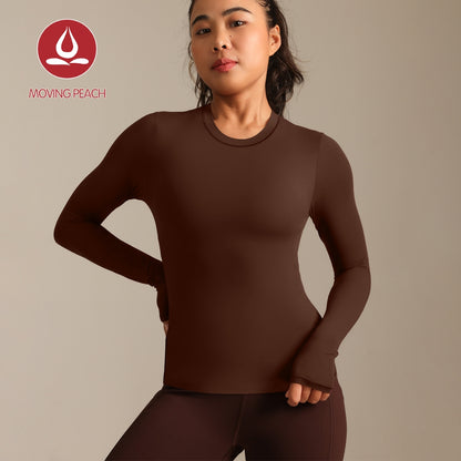 MOVING PEACH Women Yoga Longsleeve Lightweight Second Skin Slim Fit Pilates Top Breathable Round neck Base Layer Fitness Dance Daily wear ASM