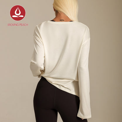 MOVING PEACH Women Yoga Longsleeve Loose Fit Drop shoulder design Sports Top with Adjustable side string Soft Gym Pilates Dance Daily wear BSC