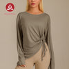 MOVING PEACH Women Yoga Longsleeve Loose Fit Drop shoulder design Sports Top with Adjustable side string Soft Gym Pilates Dance Daily wear BSC