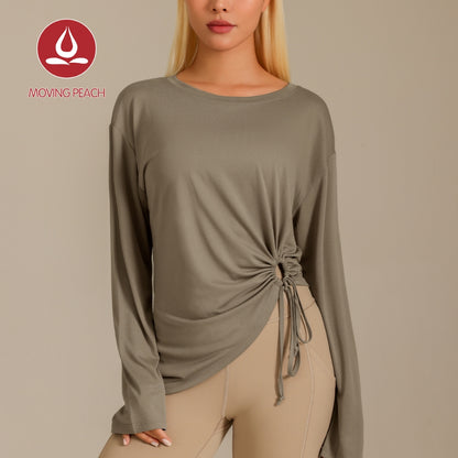 MOVING PEACH Women Yoga Longsleeve Loose Fit Drop shoulder design Sports Top with Adjustable side string Soft Gym Pilates Dance Daily wear BSC