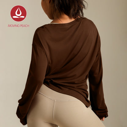 MOVING PEACH Women Yoga Longsleeve Loose Fit Drop shoulder design Sports Top with Adjustable side string Soft Gym Pilates Dance Daily wear BSC