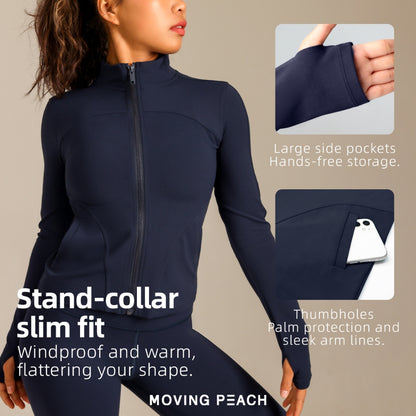 MOVING PEACH Women Sports Jackets Slim Fit Mock neck Fitness Coat Full Zip Outdoor Running Daily wear AST