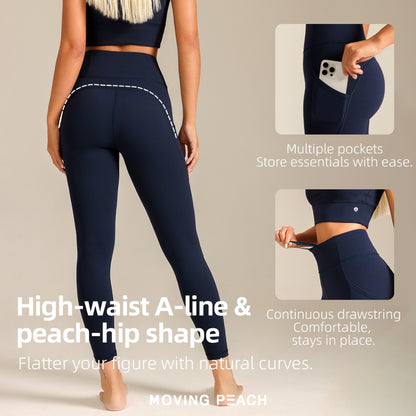 MOVING PEACH Women Yoga Leggings High waist Multi-Pocket Fitness Leggings Quick-Dry High Stretch Sports Pants Gym HIIT Training Daily wear CLQ(new)