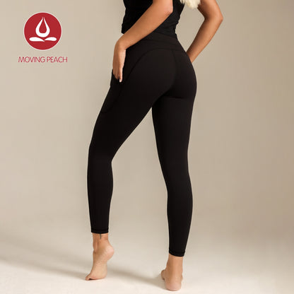 MOVING PEACH Women Yoga Leggings High waist Multi-Pocket Fitness Leggings Quick-Dry High Stretch Sports Pants Gym HIIT Training Daily wear CLQ(new)
