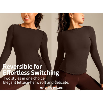 MOVING PEACH Women Sports Long sleeve Ribbed Modal Fabric Slim Fit Yoga Top Pilates Gym Dance Daily wear CSB