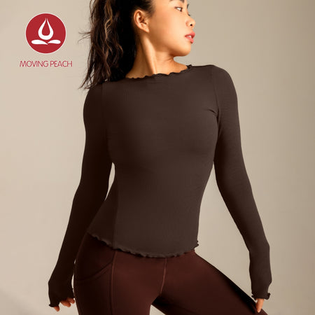 MOVING PEACH Women Sports Long sleeve Ribbed Modal Fabric Slim Fit Yoga Top Pilates Gym Dance Daily wear CSB