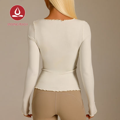 MOVING PEACH Women Sports Long sleeve Ribbed Modal Fabric Slim Fit Yoga Top Pilates Gym Dance Daily wear CSB
