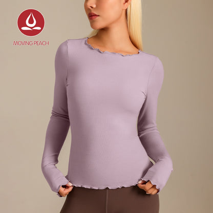 MOVING PEACH Women Sports Long sleeve Ribbed Modal Fabric Slim Fit Yoga Top Pilates Gym Dance Daily wear CSB