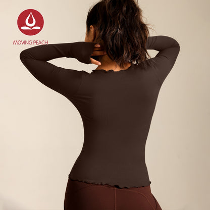 MOVING PEACH Women Sports Long sleeve Ribbed Modal Fabric Slim Fit Yoga Top Pilates Gym Dance Daily wear CSB