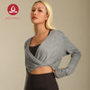 MOVING PEACH Women Yoga Longsleeve Skin-friendly Breathable Tencel fabric Crop Top Large V-neck Front- knot detail Sports Shirts Gym Pilates Dance Daily wear CSN