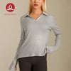 MOVING PEACH Women Sports Long-Sleeve Polo Shirt Loose Fit V-neck Open Collar Top Comfort Breathable Gym Running Dance Daily wear CSV