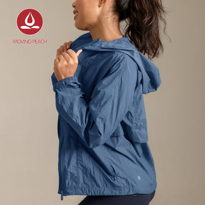 MOVING PEACH Women UV Protection Jacket UPF 50+ Outdoor Running Hoodie Lightweight Full-Zip Windbreaker Jacket BSP