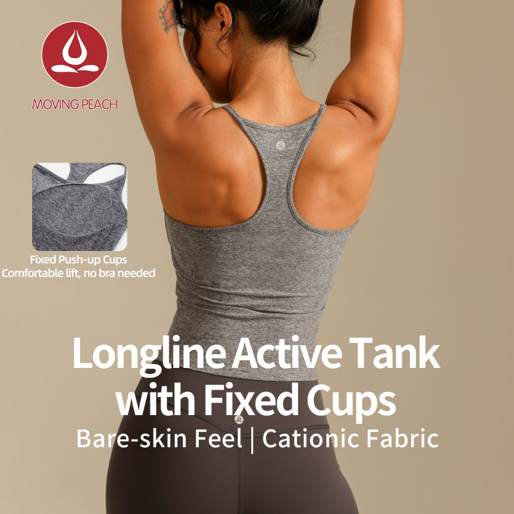 MOVING PEACH Women Sports Tank Top Comfort Square neck Racerback Yoga Top Fixed Bra Cups Pilates Fitness Dance Daily wear CVI