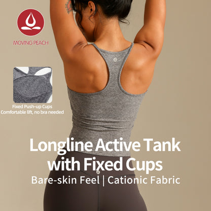 MOVING PEACH Women Sports Tank Top Comfort Square neck Racerback Yoga Top Fixed Bra Cups Pilates Fitness Dance Daily wear CVI