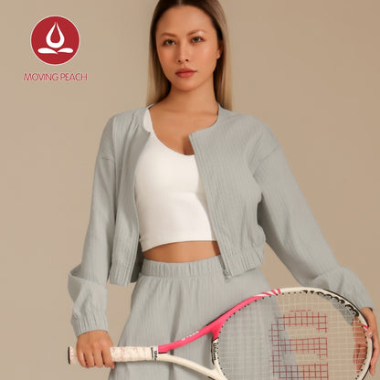 MOVING PEACH Women Sports Coat Loose Fit Full-Zip Cropped Jacket Outdoor Running Fitness Dance Daily wear ASZ