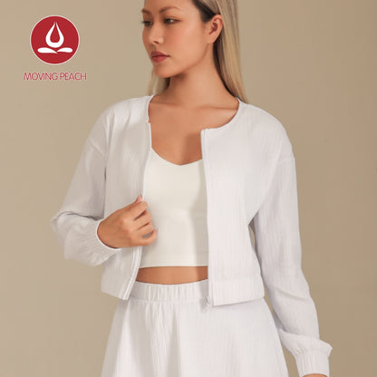 MOVING PEACH Women Sports Coat Loose Fit Full-Zip Cropped Jacket Outdoor Running Fitness Dance Daily wear ASZ
