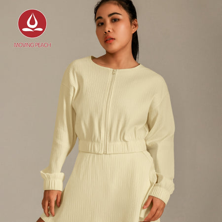 MOVING PEACH Women Sports Coat Loose Fit Full-Zip Cropped Jacket Outdoor Running Fitness Dance Daily wear ASZ