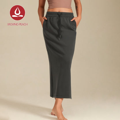 MOVING PEACH Yoga Maxi Skirt for Women Comfort Adjustable waist string Sports Skirts Breathable Yoga Fitness Daily Wear AKL