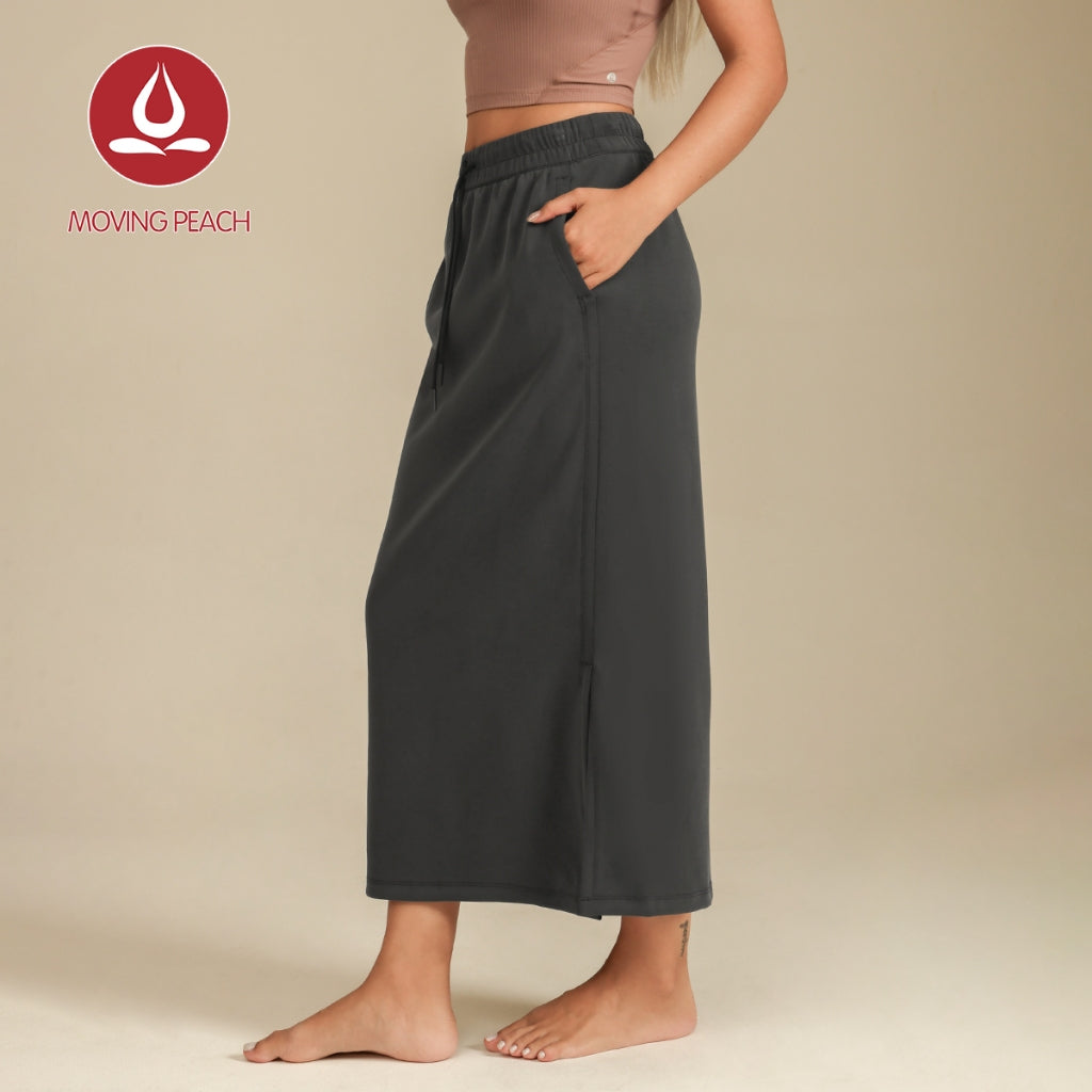 MOVING PEACH Yoga Maxi Skirt for Women Comfort Adjustable waist string Sports Skirts Breathable Yoga Fitness Daily Wear AKL