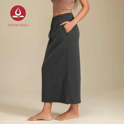 MOVING PEACH Yoga Maxi Skirt for Women Comfort Adjustable waist string Sports Skirts Breathable Yoga Fitness Daily Wear AKL
