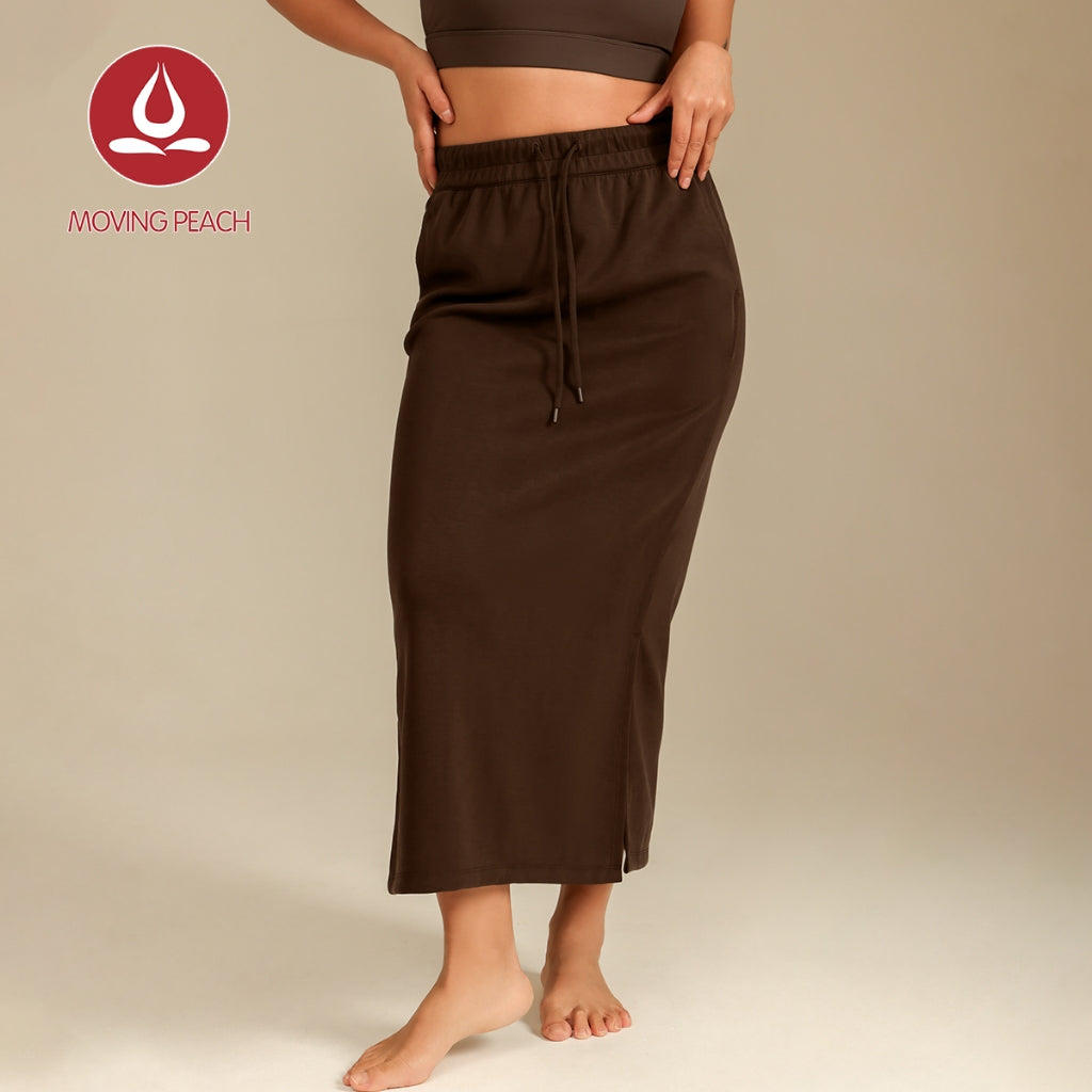 MOVING PEACH Yoga Maxi Skirt for Women Comfort Adjustable waist string Sports Skirts Breathable Yoga Fitness Daily Wear AKL