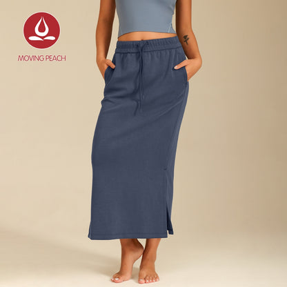 MOVING PEACH Yoga Maxi Skirt for Women Comfort Adjustable waist string Sports Skirts Breathable Yoga Fitness Daily Wear AKL