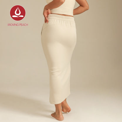 MOVING PEACH Yoga Maxi Skirt for Women Comfort Adjustable waist string Sports Skirts Breathable Yoga Fitness Daily Wear AKL