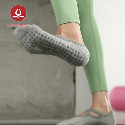MOVING PEACH Women Pilates Socks Yoga Socks Breathable Cross Strapping Dance Socks Non-Slip Barre Socks