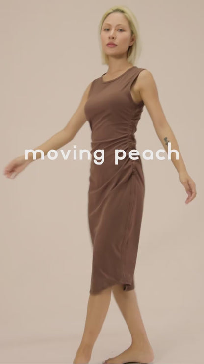 MOVING PEACH Women Antibacterial Yoga Skirt Slim-Fit Tank Dress Comfort Ruched Design Midi Dress Gym Dance Daily Wear AJB