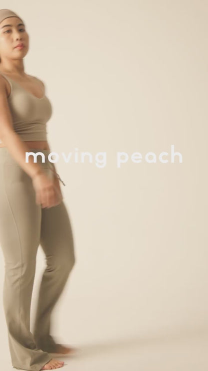MOVING PEACH Women Flared Pants High-rise Adjustable waist string Bell-bottoms with Back Drop-in Waistband Pocket Comfort Gym Pilates Dance Daily wear CLC