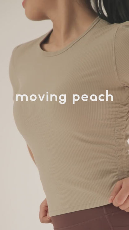 MOVING PEACH Women Sports T-shirts Slim fit Ribbed Yoga Short Sleeve Comfort Pilates Fitness Dance Daily wear BTR