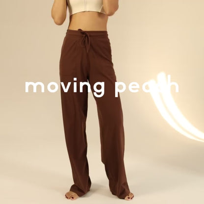 MOVING PEACH Women High-Waisted Wide-Leg Pants Antibacterial Fabric Loose Sports Pants with Adjustable Waist String Yoga Running Dance Daily Wear ELC2