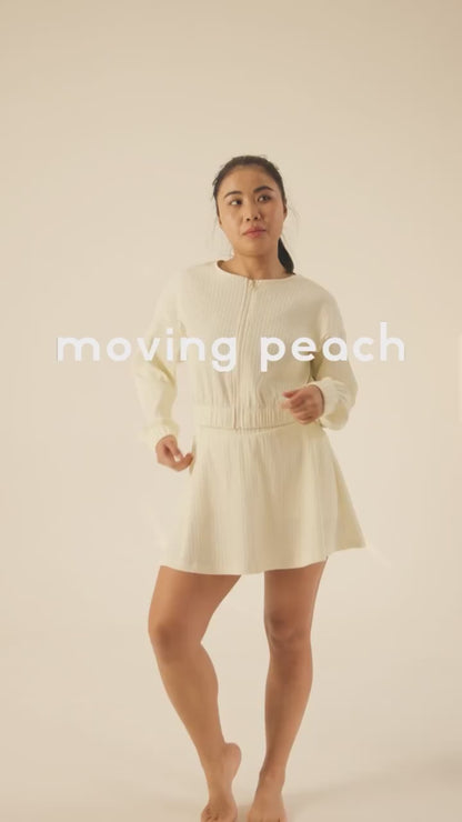 MOVING PEACH Women Sports Sets Loose Fit Full-Zip Cropped Jacket And High-Rise Quick-drying Sports Skirt With Comfy Inner Short Gym Running Dance Daily wear ASZ+AKZ