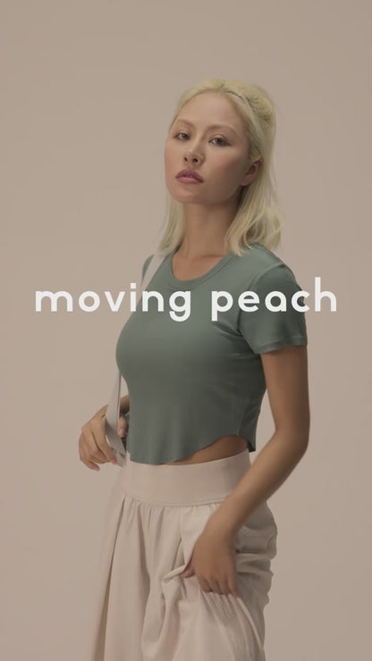 MOVING PEACH Women Sports Yoga T-shirts Skinny Dri-fit Fitness Top with Padded ATE