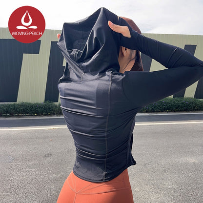 MOVING PEACH Women Athletic Jackets Hooded Full-zip Running Coat S-XL ASP