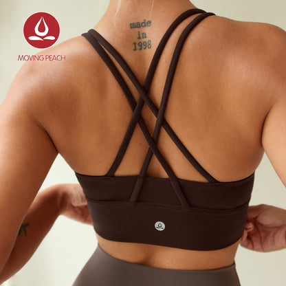 MOVING PEACH Women Sports bra Medium Support Shockproof Beauty-back Running Training Bra Removable Bra Cups Fitness Cycling wear ABO(upgraded)