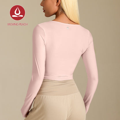 MOVING PEACH Women Sports Longsleeve Dual-Style Wear Design Wrap around style Crop Top Comfort Yoga Pilates Dance Daily wear ASQ(new)