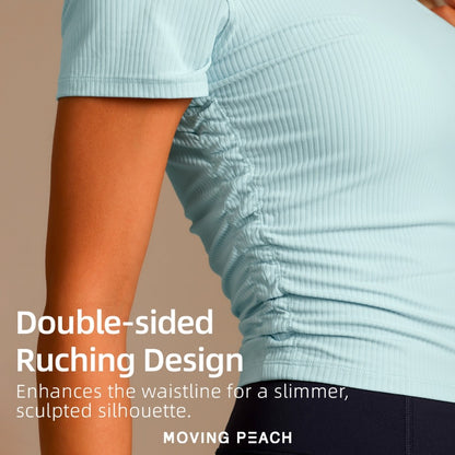 MOVING PEACH Women Sports T-shirts Slim fit Ribbed Yoga Short Sleeve Comfort Pilates Fitness Dance Daily wear BTR