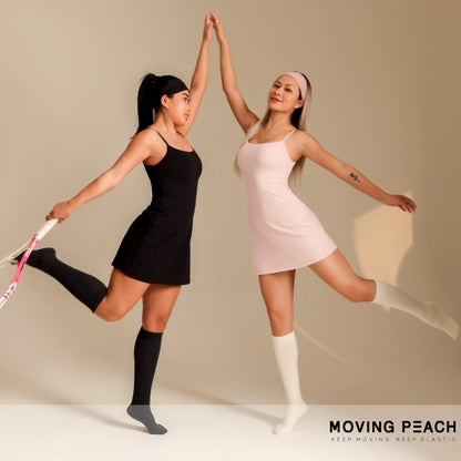 MOVING PEACH Women Backless Cami Strap Dress Slim Fit A-Line Yoga Tennis Skirt with Comfy Inner Short Outdoor Fitness Dance Daily Wear AJC