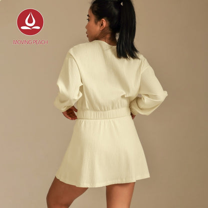 MOVING PEACH Women Sports Sets Loose Fit Full-Zip Cropped Jacket And High-Rise Quick-drying Sports Skirt With Comfy Inner Short Gym Running Dance Daily wear ASZ+AKZ