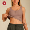 MOVING PEACH Women Sports Tank Top Ribbed Slim fit Button front Crop Top Soft Fixed Bra Cups Gym Running Dance Daily wear AVR