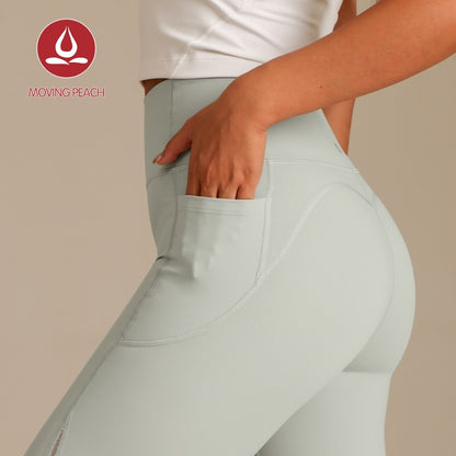 MOVING PEACH Women Yoga Leggings High waist Meah Side drop-in pockets Fitness Pants Comfort Gym Pilates Daily wear ELX